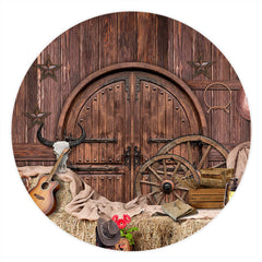 Cercle Brun En Bois Et Toile De Fond D'anniversaire De Cowboy Occidental