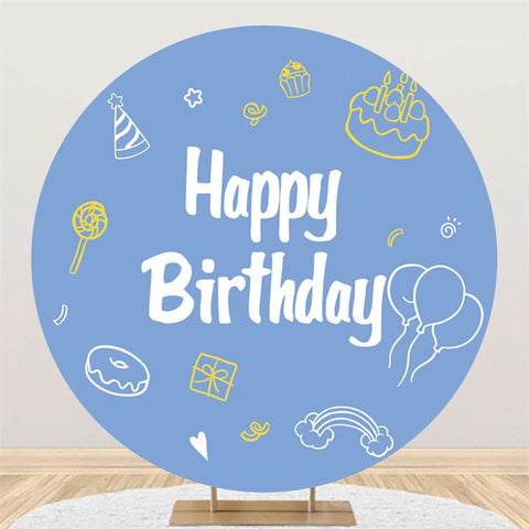 Circle Cake Donut Lollipop Toile de fond d'anniversaire bleu