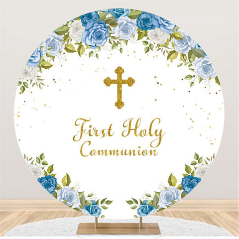 Cercle Première Sainte Communion Bleu Joyeux Anniversaire Toile de Fond