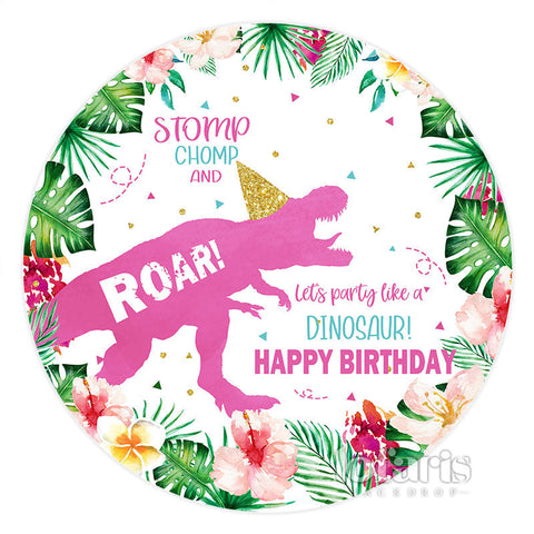 Cercle Fleur Rose Rouge Dinosaure Joyeux Anniversaire Toile De Fond