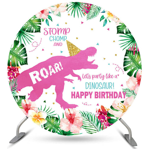 Cercle Fleur Rose Rouge Dinosaure Joyeux Anniversaire Toile De Fond