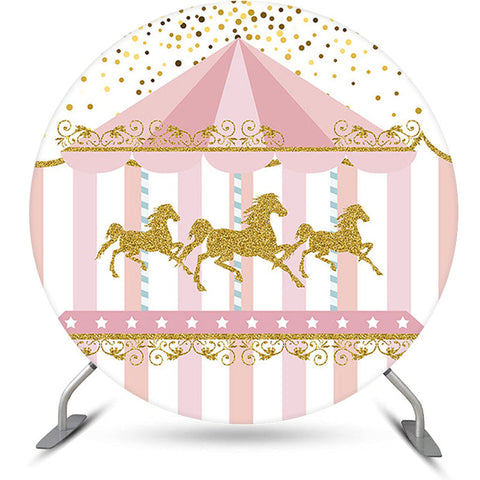 Cercle Or Glitter Carrousel Rose Anniversaire Toile de Fond