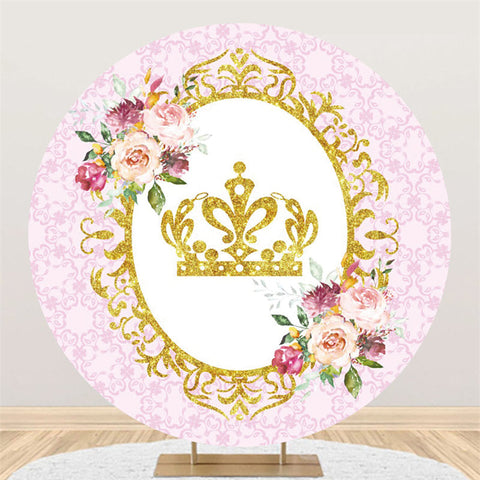 Cercle Couronne Dorée Thème Rose Toile De Fond Joyeux Anniversaire