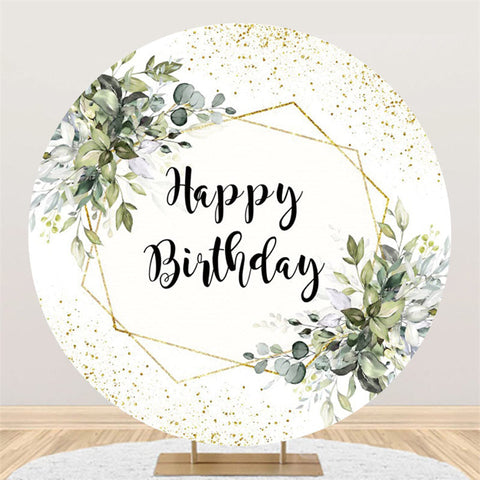 Cercle Vert Feuilles Glitter Joyeux Anniversaire Toile de Fond