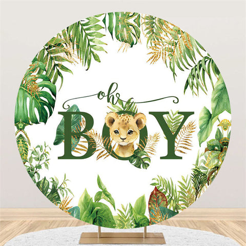 Cercle Vert Feuilles Glitter Lion Baby Shower Toile de Fond