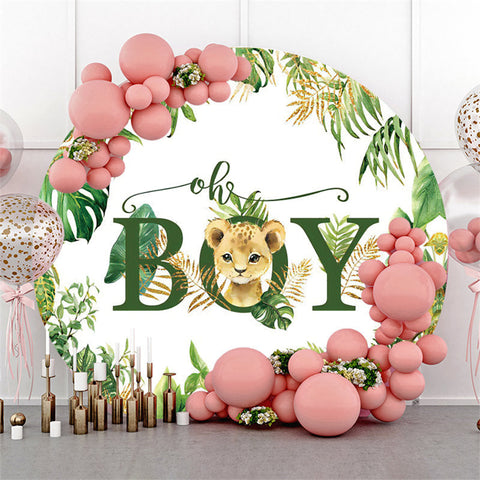 Cercle Vert Feuilles Glitter Lion Baby Shower Toile de Fond