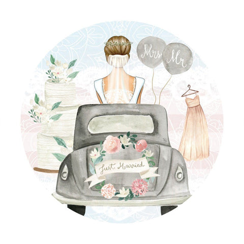 Cercle gris voiture et toile de fond de mariage floral pour la fête