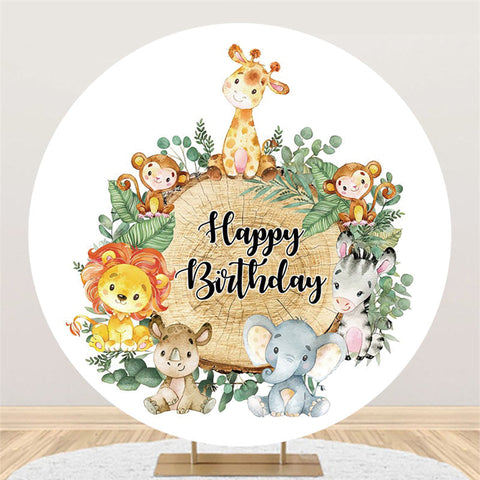 Cercle Jungle Animaux Et Arbres Joyeux Anniversaire Toile De Fond