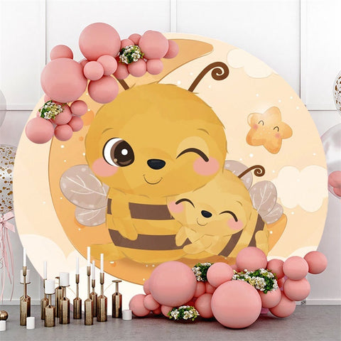 Toile de fond ronde pour fête prénatale, petite abeille et étoile Moo