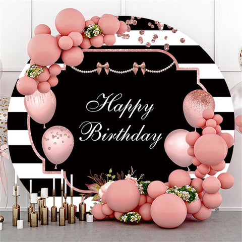 Cercle Ballons Roses Stripe Joyeux Anniversaire Toile De Fond