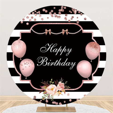 Cercle Ballons Roses Stripe Joyeux Anniversaire Toile De Fond