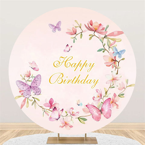 Cercle Rose Floral Et Papillon Joyeux Anniversaire Toile De Fond
