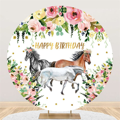 Cercle Rose Floral Et Cheval Joyeux Anniversaire Toile De Fond
