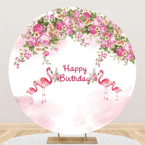 Cercle Rose Floral Flamingo Joyeux Anniversaire Toile de Fond