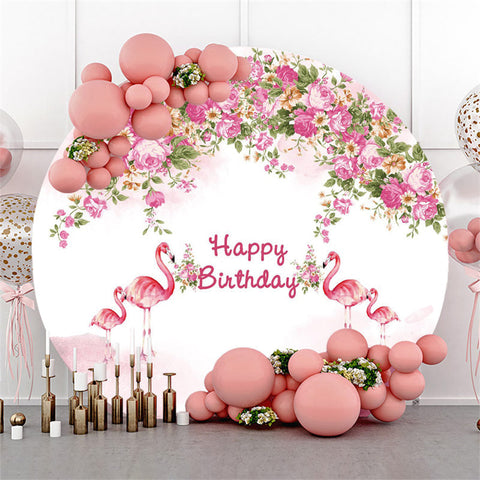 Cercle Rose Floral Flamingo Joyeux Anniversaire Toile de Fond