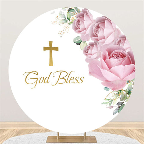 Cercle Rose Floral Round God Bless Baby Shower Toile de Fond