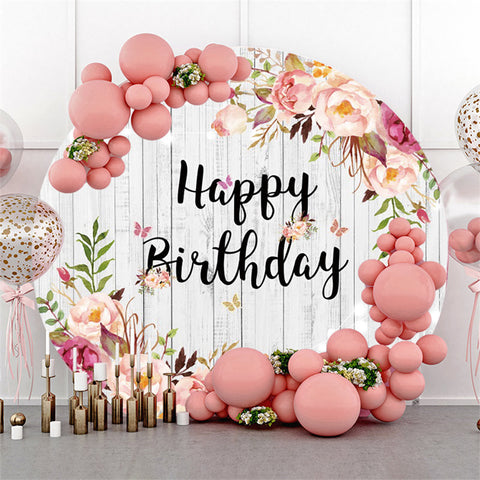 Cercle Rose Floral Blanc Bois Joyeux Anniversaire Toile de Fond