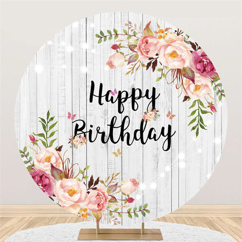 Cercle Rose Floral Blanc Bois Joyeux Anniversaire Toile de Fond