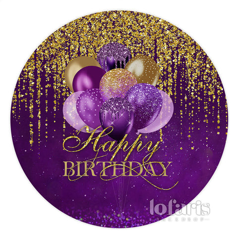 Cercle Ballons Violets Glitter Joyeux Anniversaire Toile de Fond