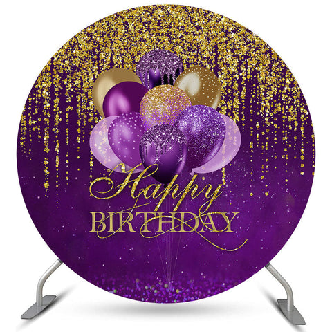 Cercle Ballons Violets Glitter Joyeux Anniversaire Toile de Fond