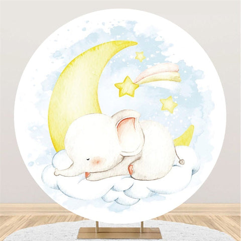 Toile De Fond De Fête De Bébé D'Éléphant Somnolent De Cercle Et De Lune