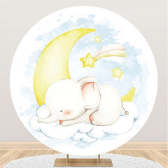 Toile De Fond De Fête De Bébé D'Éléphant Somnolent De Cercle Et De Lune