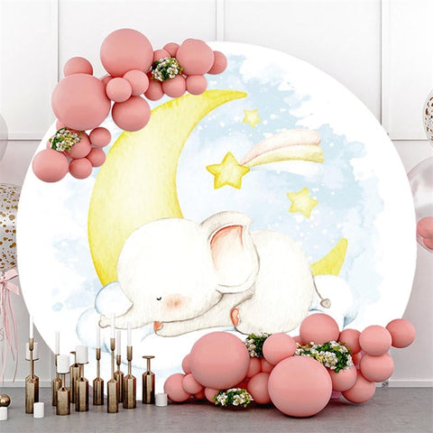 Toile De Fond De Fête De Bébé D'Éléphant Somnolent De Cercle Et De Lune