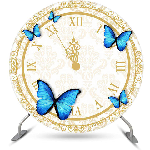 Horloge et papillon Toile de fond de naissance ronde simple