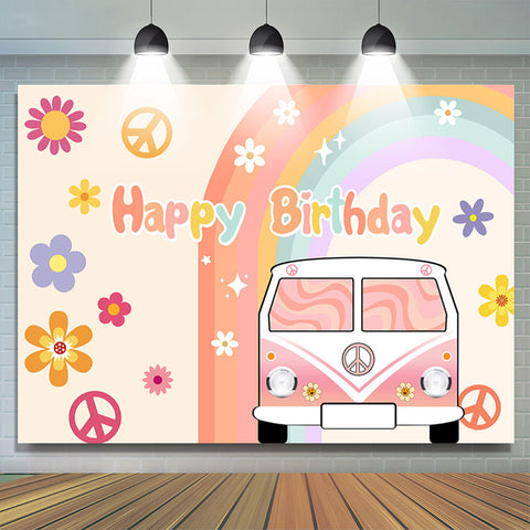 Couleur Floral Car Rainbow Joyeux Anniversaire Toile de Fond