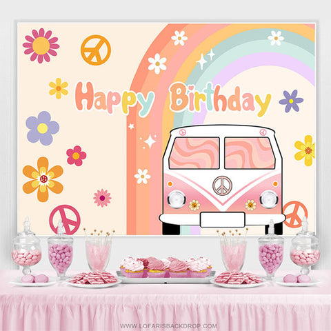 Couleur Floral Car Rainbow Joyeux Anniversaire Toile de Fond