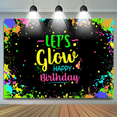 Coloré et graffiti Happy Lets Glow Birthday Bcakdrop