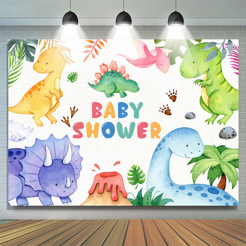 Toile de fond colorée de douche de bébé de dessin animé de jungle de dinosaure