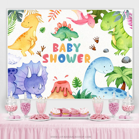 Toile de fond colorée de douche de bébé de dessin animé de jungle de dinosaure