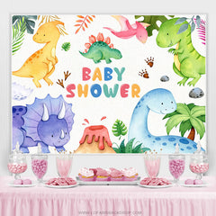 Toile de fond colorée de douche de bébé de dessin animé de jungle de dinosaure
