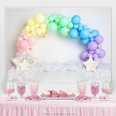 Toile de Fond Anniversaire Blanc Étoile Or Ballon Coloré