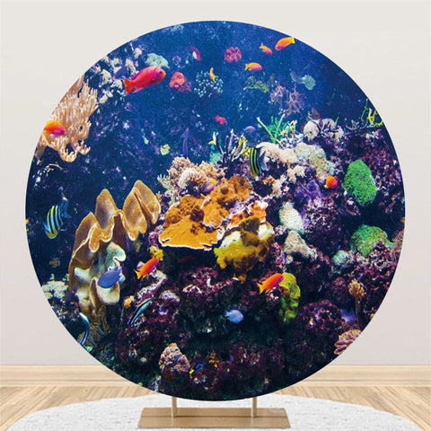 Récif De Corail Coloré Et Toile De Fond D'été Ronde De Petits Poissons