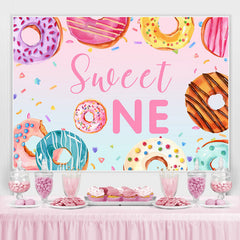 Toile de fond Sweet One Happy Birthday sur le thème des beignets colorés