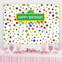 Point coloré avec toile de fond blanche Happy Birthday Party
