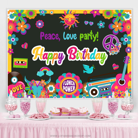 Toile de fond colorée de fête d'anniversaire de paix d'amour floral