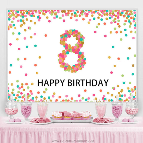 Taches de paillettes colorées Happy 8th Birthday Party Backdrop