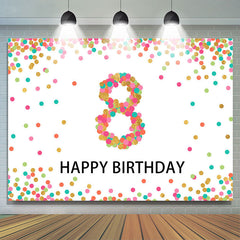 Taches de paillettes colorées Happy 8th Birthday Party Backdrop