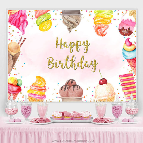 Toile de fond de joyeux anniversaire de crème glacée colorée pour fille