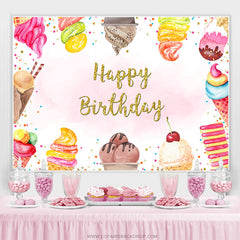 Toile de fond de joyeux anniversaire de crème glacée colorée pour fille
