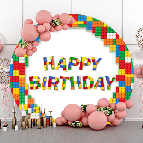 Toile de fond colorée Lego Round Happy Birthday pour les enfants
