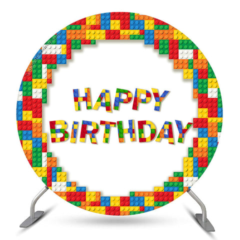 Toile de fond colorée Lego Round Happy Birthday pour les enfants