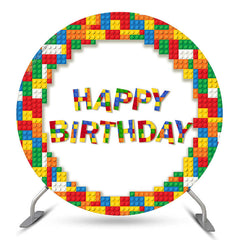 Toile de fond colorée Lego Round Happy Birthday pour les enfants
