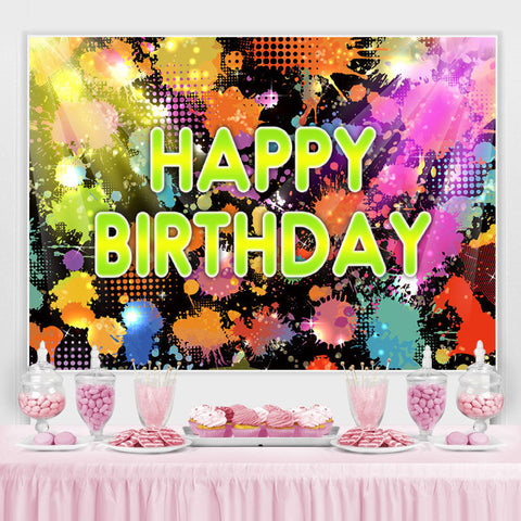 Lumières colorées et toile de fond joyeux anniversaire graffiti
