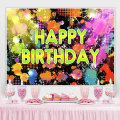 Lumières colorées et toile de fond joyeux anniversaire graffiti