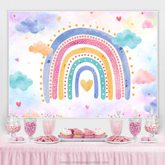 Toile de fond colorée de fête d'anniversaire de filles de nuages d'arc-en-ciel