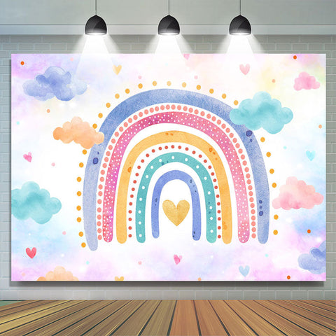 Toile de fond colorée de fête d'anniversaire de filles de nuages d'arc-en-ciel